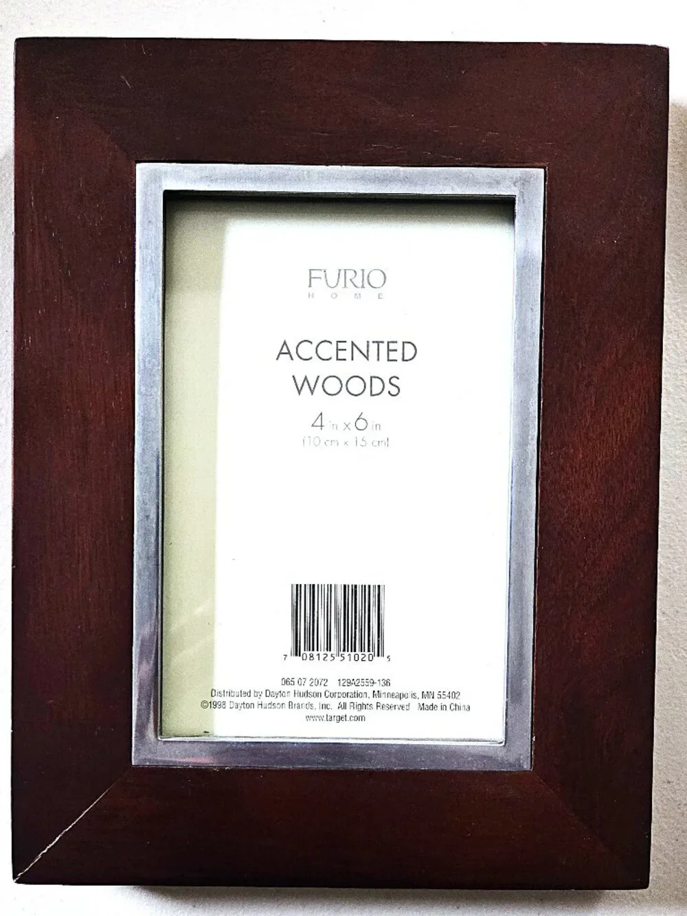 Furio Home Accented Woods 4x6 Picture Frame Dark Wood Silver Trim NEW